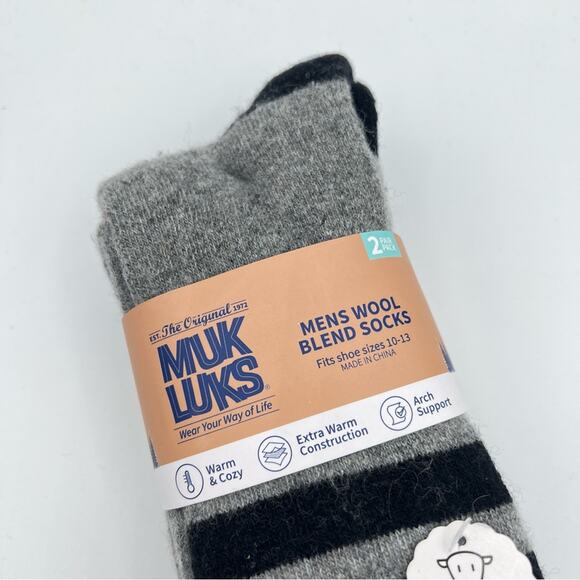 Muk Luks Wool Blend Grey Navy 2 Pairs Boot Socks Men’s 10-13 - Picture 2 of 7